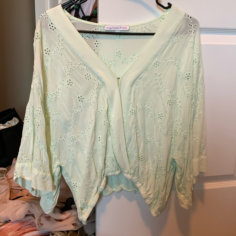 Young Fabulous & Broke Mint Eyelet Cropped Blouse